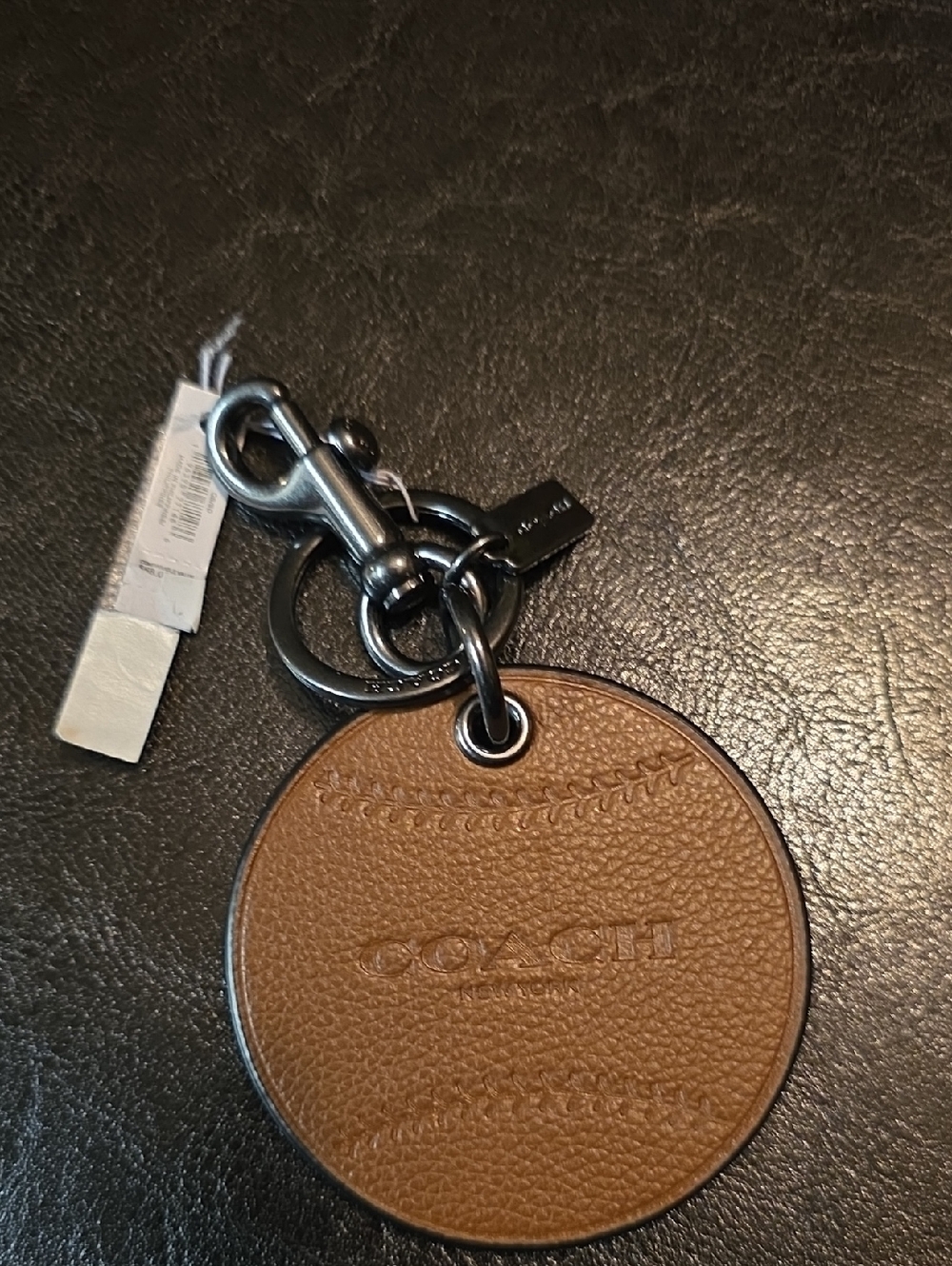 Coach Baseball Round Leather Key Fob with Gunmetal Hardware